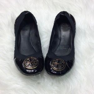 Tory Burch black patent leather Caroline flats